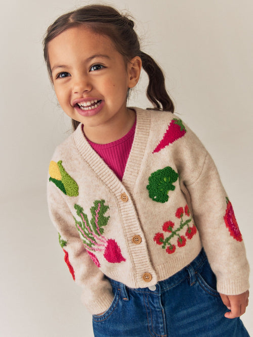 Vegetable Embroidered V-Neck Cardigan (3mths-7yrs)