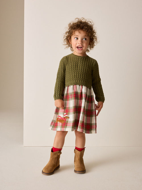 Green Sausage Dog Embroidered Knitted Dress (3mths-7yrs)