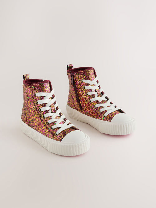 Rust Brown Glitter Wide Fit (G) Lace Up High Top Trainers