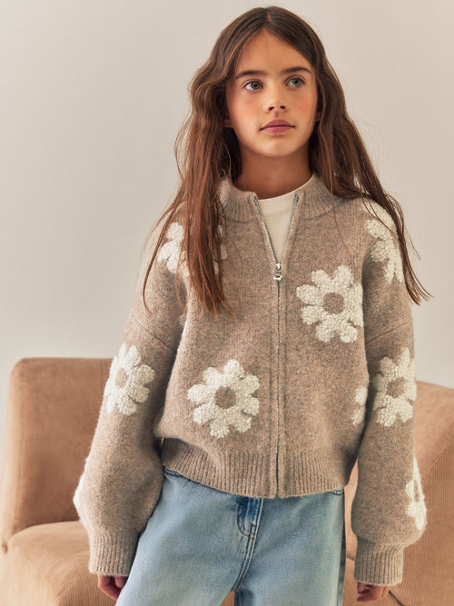 Neutral Daisy Zip Up Cardigan (3-16yrs)