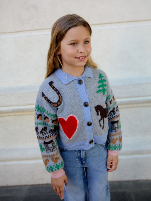 Grey Horse Collared Cardigan (3-16yrs)