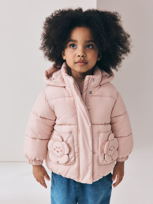 Light Pink Flower Pockets Shower Resistant Padded Coat (3mths-7yrs)