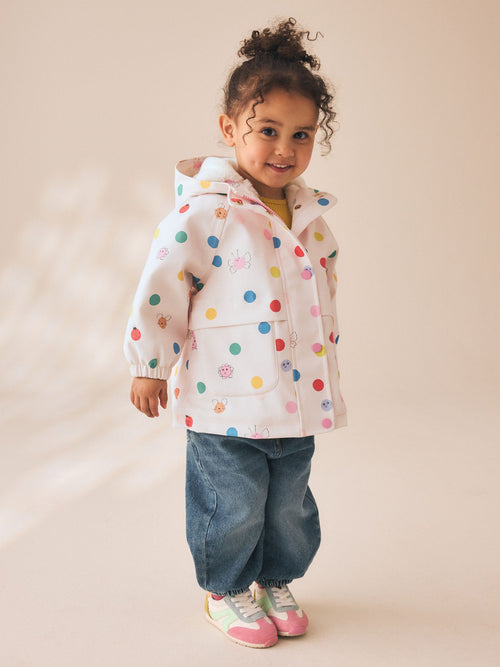 Cream Polka Dot Waterproof Faux Fur Lined Jacket (12mths-7yrs)