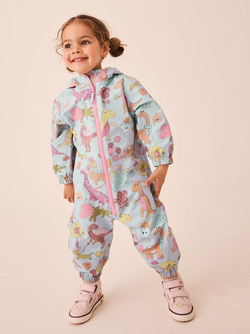Blue Dino with 3D Spikes Waterproof Fleece Lined Puddlesuit (3mths-7yrs)