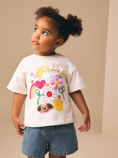 Ecru White Padded Bunny Short Sleeve T-Shirt (3mths-7yrs)