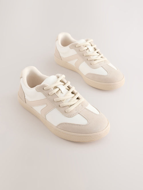 Neutral Suede Mix Wide Fit (G) Retro Trainers