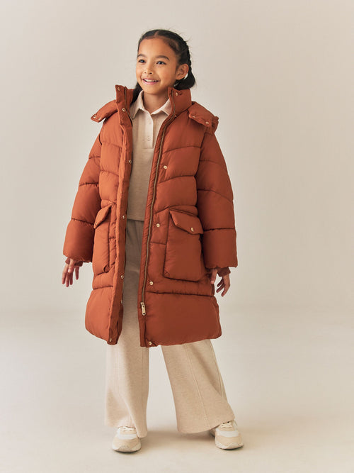 Rust Orange Shower Resistant Faux Fur Lined Padded Coat (3-16yrs)