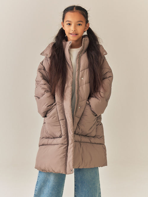 Mink Brown Shower Resistant Faux Fur Lined Padded Coat (3-16yrs)