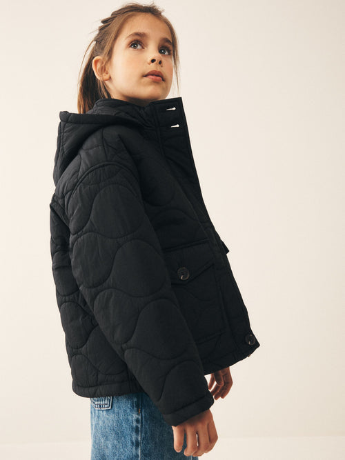 Black Shower Resistant Quilted Jacket (3-16yrs)