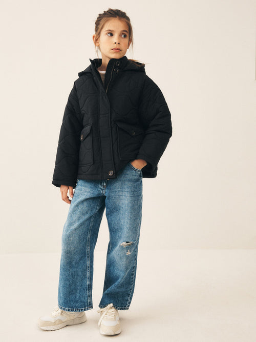 Black Shower Resistant Quilted Jacket (3-16yrs)