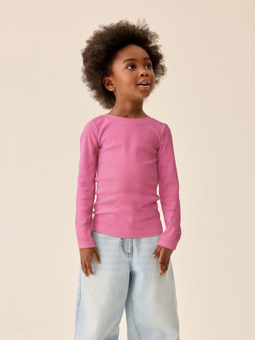 Dark Pink Long Sleeve Ribbed Top (3-16yrs)