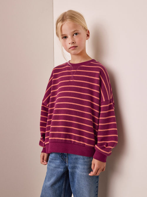Burgundy Stripe Oversized Cosy Rib Sweatshirt (3-16yrs)