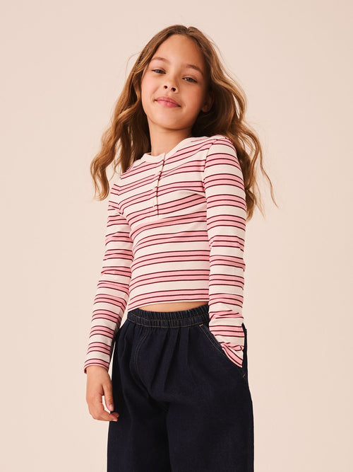 Pink Stripe Long Sleeve Button Top (3-16yrs)