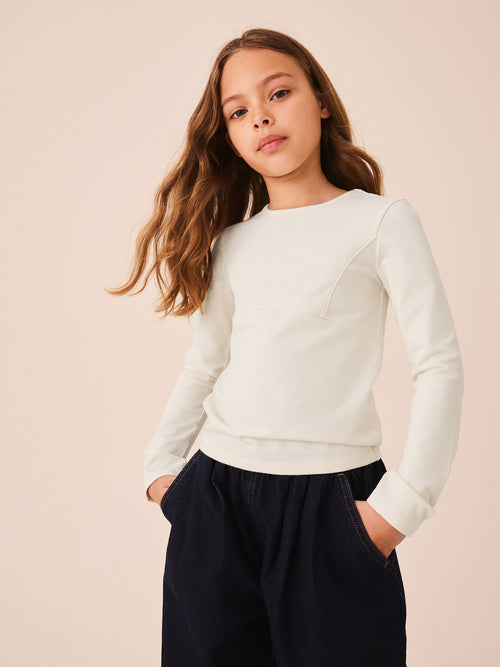 Ecru Long Sleeve Seam Detail Top (3-16yrs)