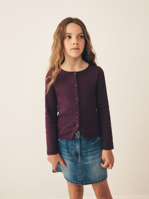Berry Long Sleeve Ribbed Cardigan (3-16yrs)