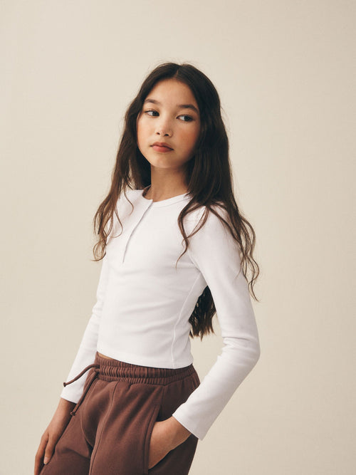 White Long Sleeve Button Top (3-16yrs)