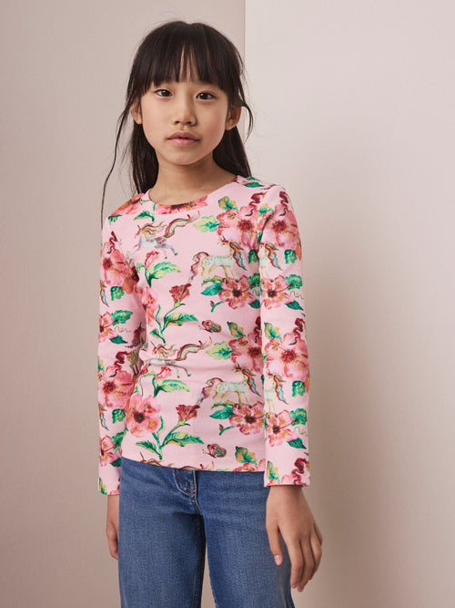 Pink Unicorn Long Sleeve Ribbed Top (3-16yrs)