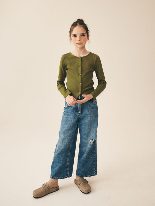 Olive Green Long Sleeve Ribbed Cardigan (3-16yrs)