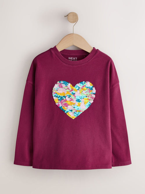 Burgundy Red Long Sleeve Sequin Heart Top (3-16yrs)