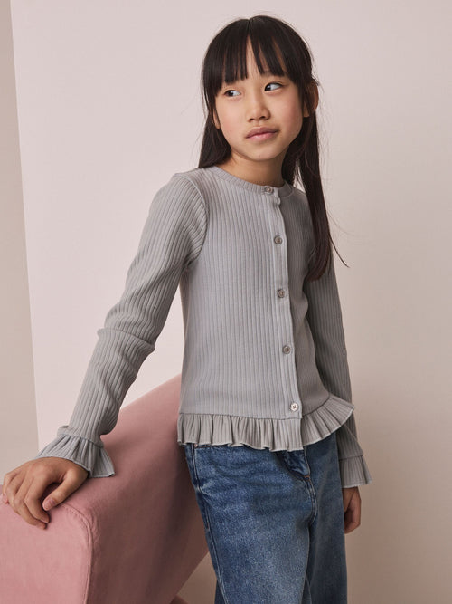 Grey Long Sleeve Frill Cardigan (3-16yrs)