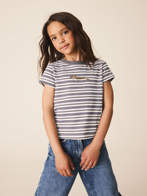 Grey Stripe Dog Beaded T-Shirt (3-16yrs)