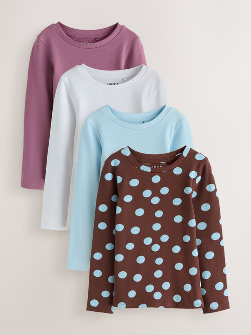 Chocolate Brown Spot Long Sleeve Ribbed T-Shirts 4 Pack (3-16yrs)