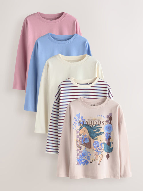 Lilac Purple Unicorn Long Sleeve T-Shirts 5 Pack (3-16yrs)