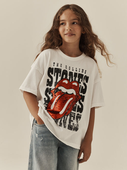 Ecru Sequin Rolling Stones Oversized T-Shirt (3-16yrs)