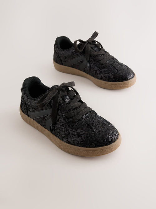 Black Sequin Standard Fit (F) Retro Trainers