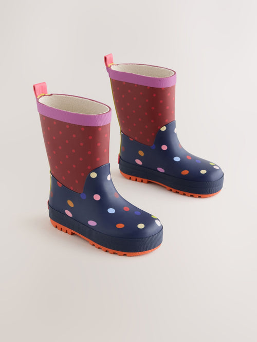 Navy/Burgundy Polka Dot Wellies