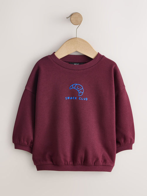 Burgundy Red Snack Club Printed Crew Neck Sweat Top (3mths-7yrs)