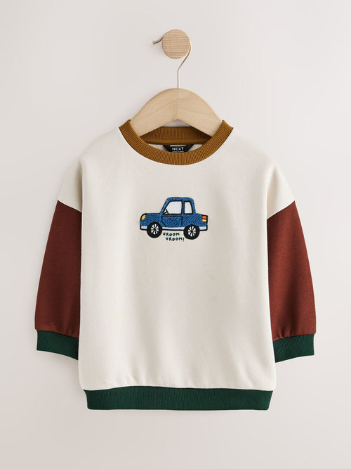 Colourblock Car Printed Crew Neck Sweat Top (3mths-7yrs)