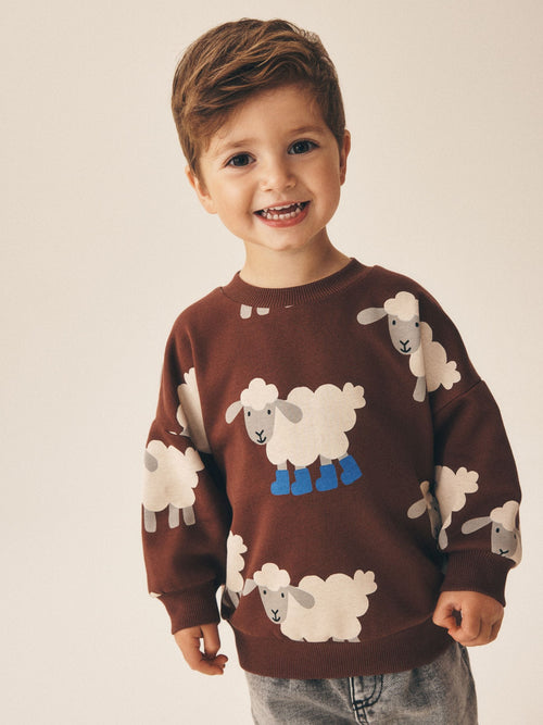 Brown Sheep All Over Printed Crew Neck Sweat Top (3mths-7yrs)