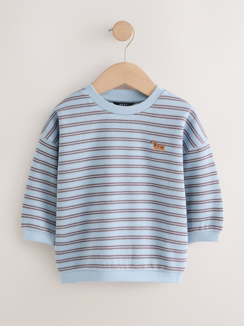 Blue/Brown Stripe All Over Printed Crew Neck Sweat Top (3mths-7yrs)
