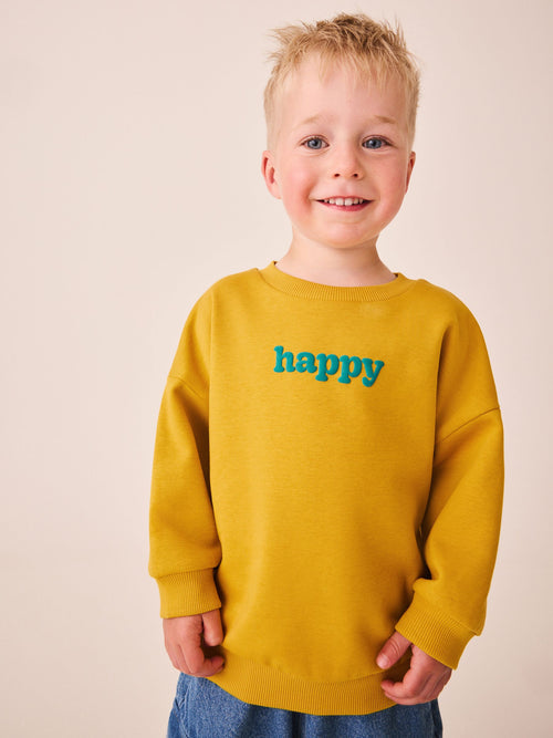 Ochre Yellow Smile Printed Crew Neck Sweat Top (3mths-7yrs)