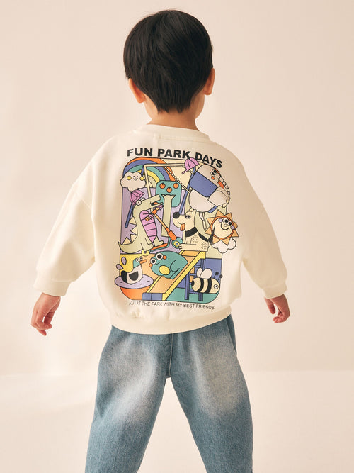 Ecru Back Printed Crew Neck Sweat Top (3mths-7yrs)