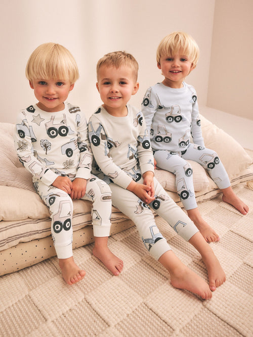 Blue/Ecru Digger Snuggle Pyjamas 3 Pack (9mths-8yrs)