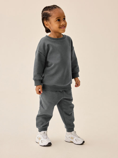 Charcoal Grey Smile Logo Sweatshirt And Joggers Set (3mths-7yrs)