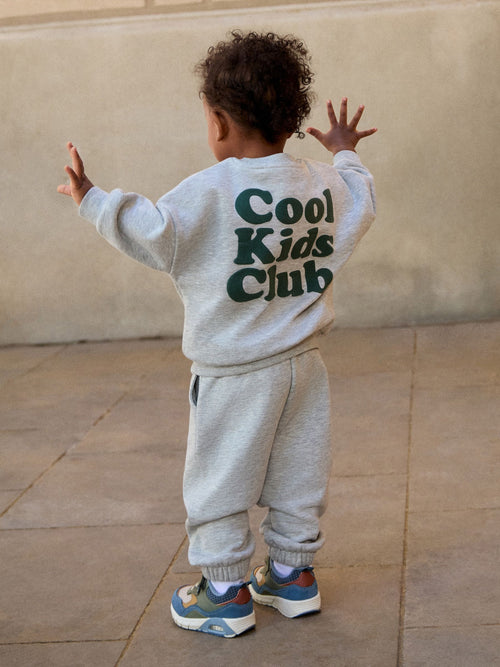 Grey Back Print Crew Neck Joggers Set (3mths-7yrs)