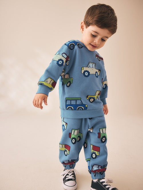 Light Blue All Over Print Crew Neck Sweat Top and Joggers Set (3mths-7yrs)