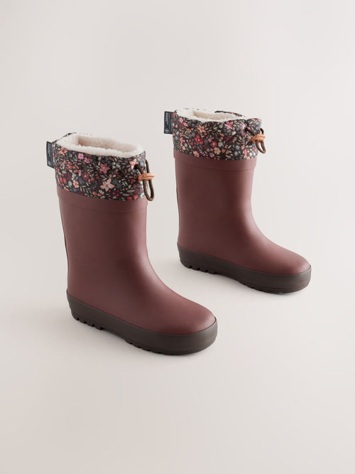 Burgundy Red Floral Standard Fit (F) Thinsulate Lined Cuff Wellies