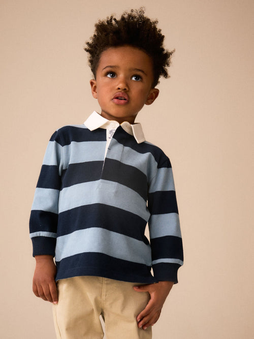 Navy/White Long Sleeve Rugby Polo Top (3mths-7yrs)