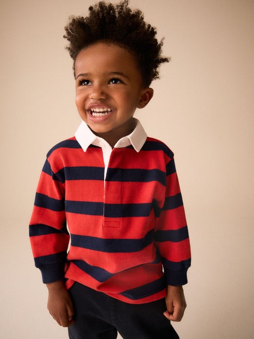 Navy/Red Long Sleeve Rugby Polo Top (3mths-7yrs)