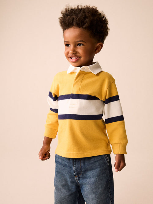 Yellow/White Long Sleeve Rugby Polo Top (3mths-7yrs)