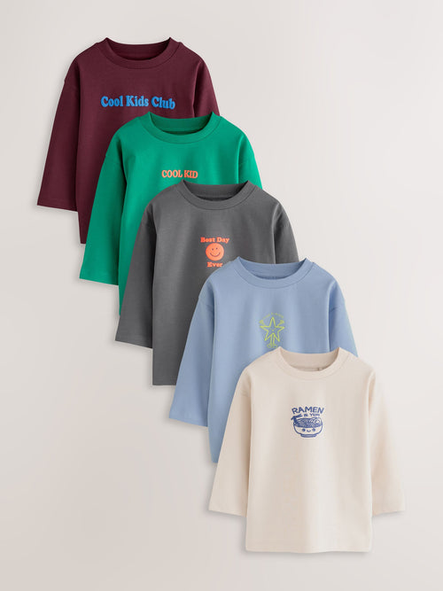 Multi Bright Fun Graphic Slogan Long Sleeve T-Shirts 5 Pack (3mths-7yrs)
