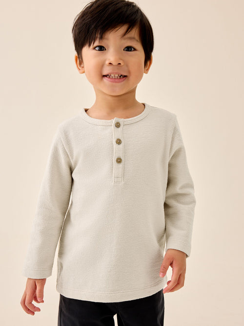 Neutral Long Sleeve Henley Neck T-Shirt (3mths-7yrs)
