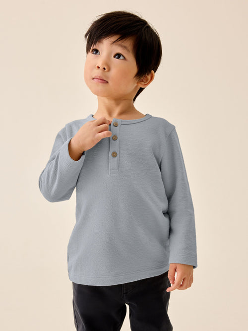 Light Blue Long Sleeve Henley Neck T-Shirt (3mths-7yrs)