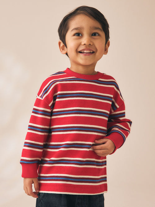 Red/White Textured Long Sleeve Stripe T-Shirt (3mths-7yrs)