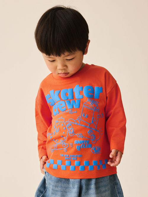 Orange Skater Crew Long Sleeve Graphic T-Shirt (3mths-7yrs)