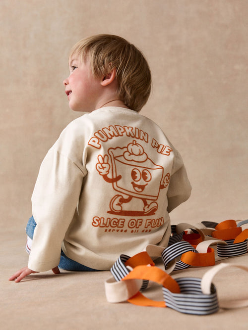 Cream Pumpkin Pie Long Sleeve Back Graphic T-Shirt (3mths-10yrs)